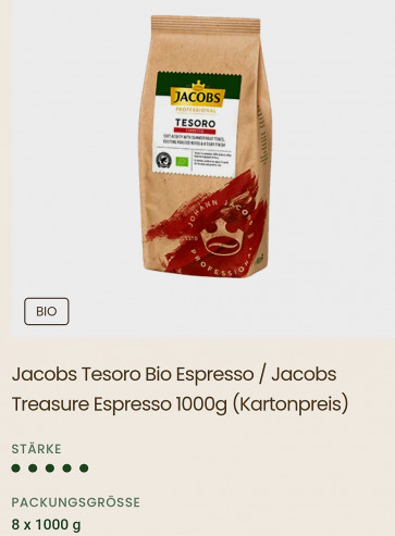 Jacobs Tesoro Bio Espresso / Jacobs Treasure Espresso 1000g 