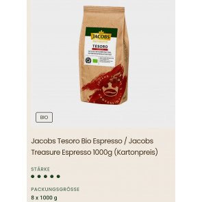 Jacobs Tesoro Bio Espresso / Jacobs Treasure Espresso 1000g 